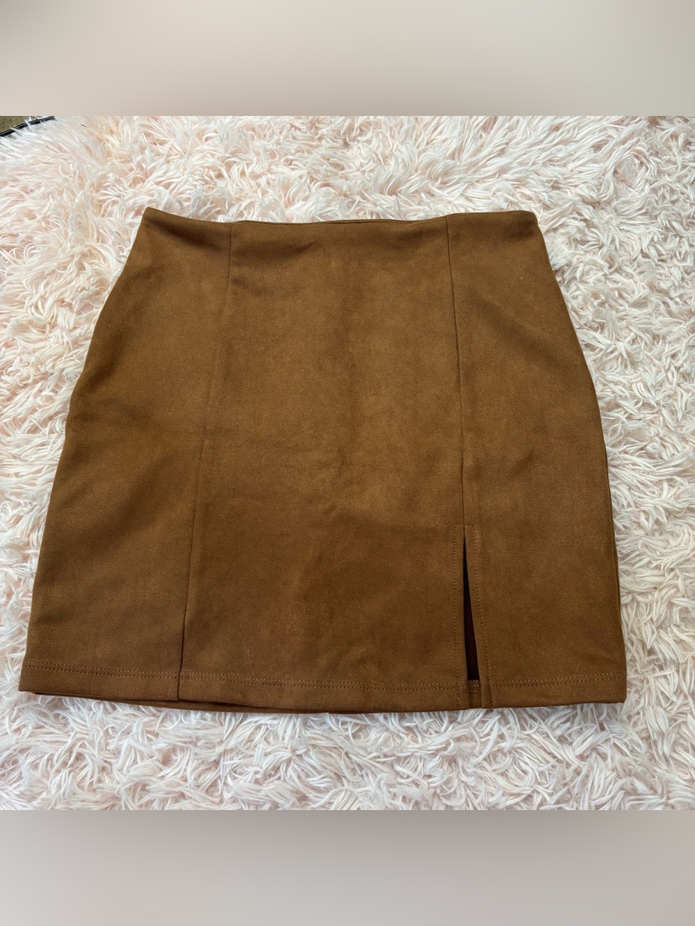 Windsor Cognac Suede-Look Mini Skirt with Front Slit